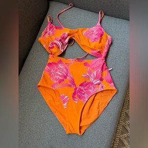 Athleta Kailua Moor Cutout One Piece Swimsuit M Mango Orange Pink
